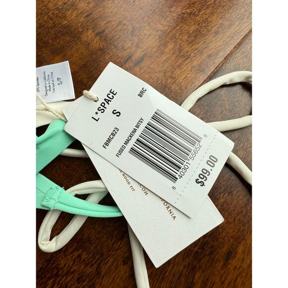 L*Space Mackena Bitsy Seam-Free Bikini Bottom- Bright Teal/Cream size Small - Picture 8 of 8